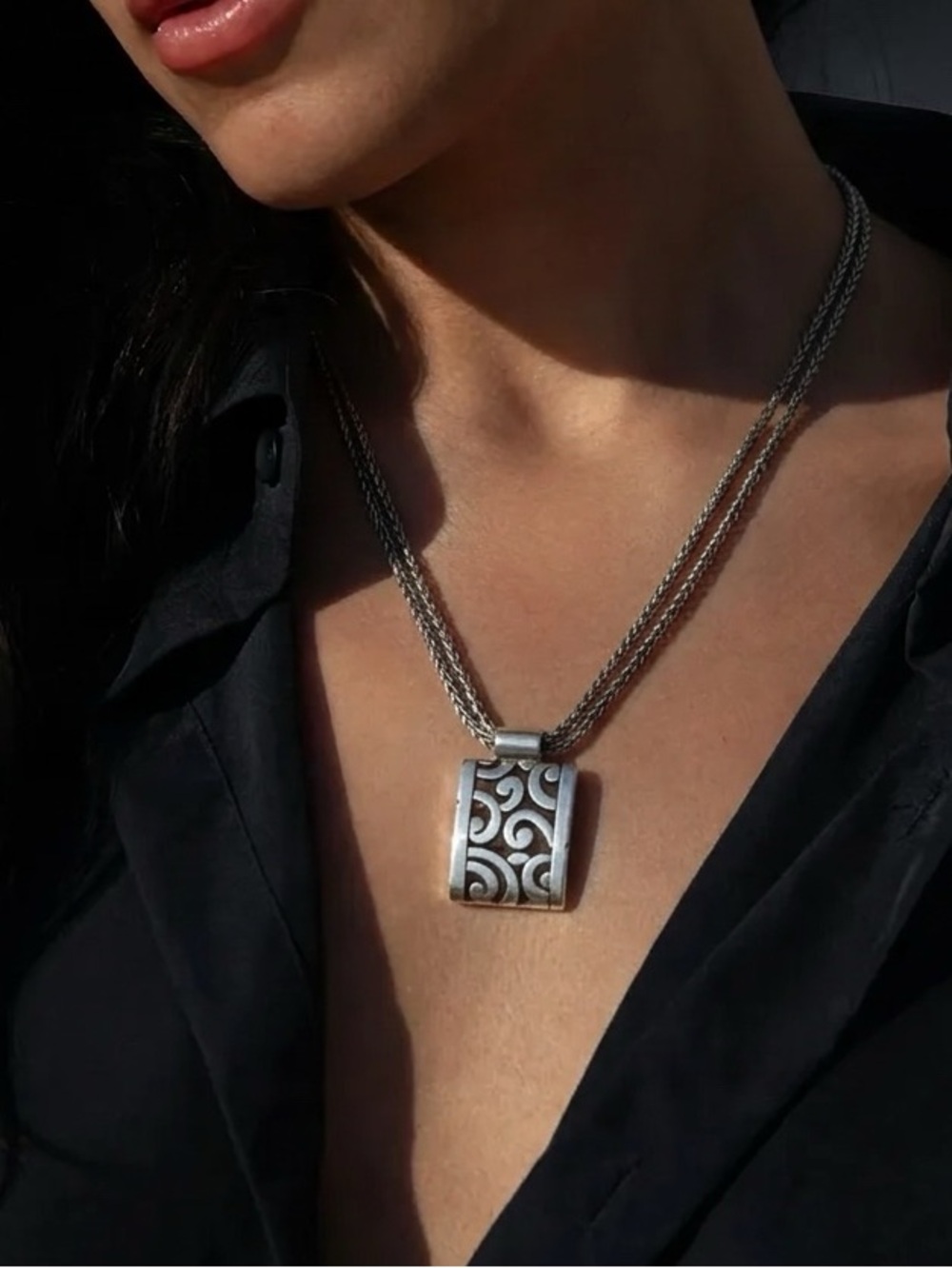 Brighton “Deco Lace” Silver Scroll Pendant Necklace - retired piece.